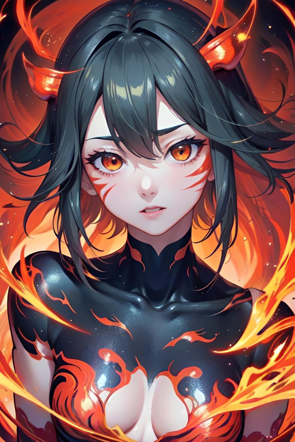 マグマテーマのボディペイント美少女