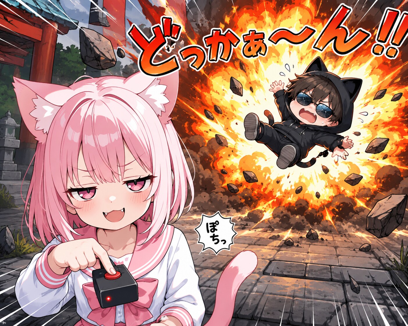 ボタンを押したら・・・勿論爆発！！ | の人気AIイラスト・グラビア