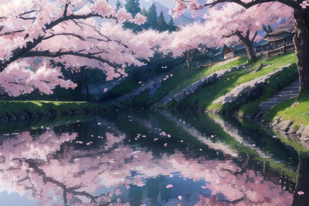 満開の桜と巫女