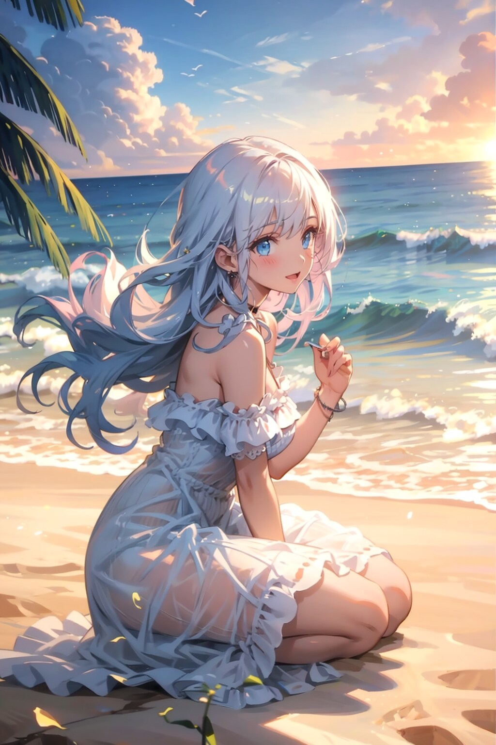 浜辺から望む朝日　TOPAZ版 | の人気AIイラスト・グラビア