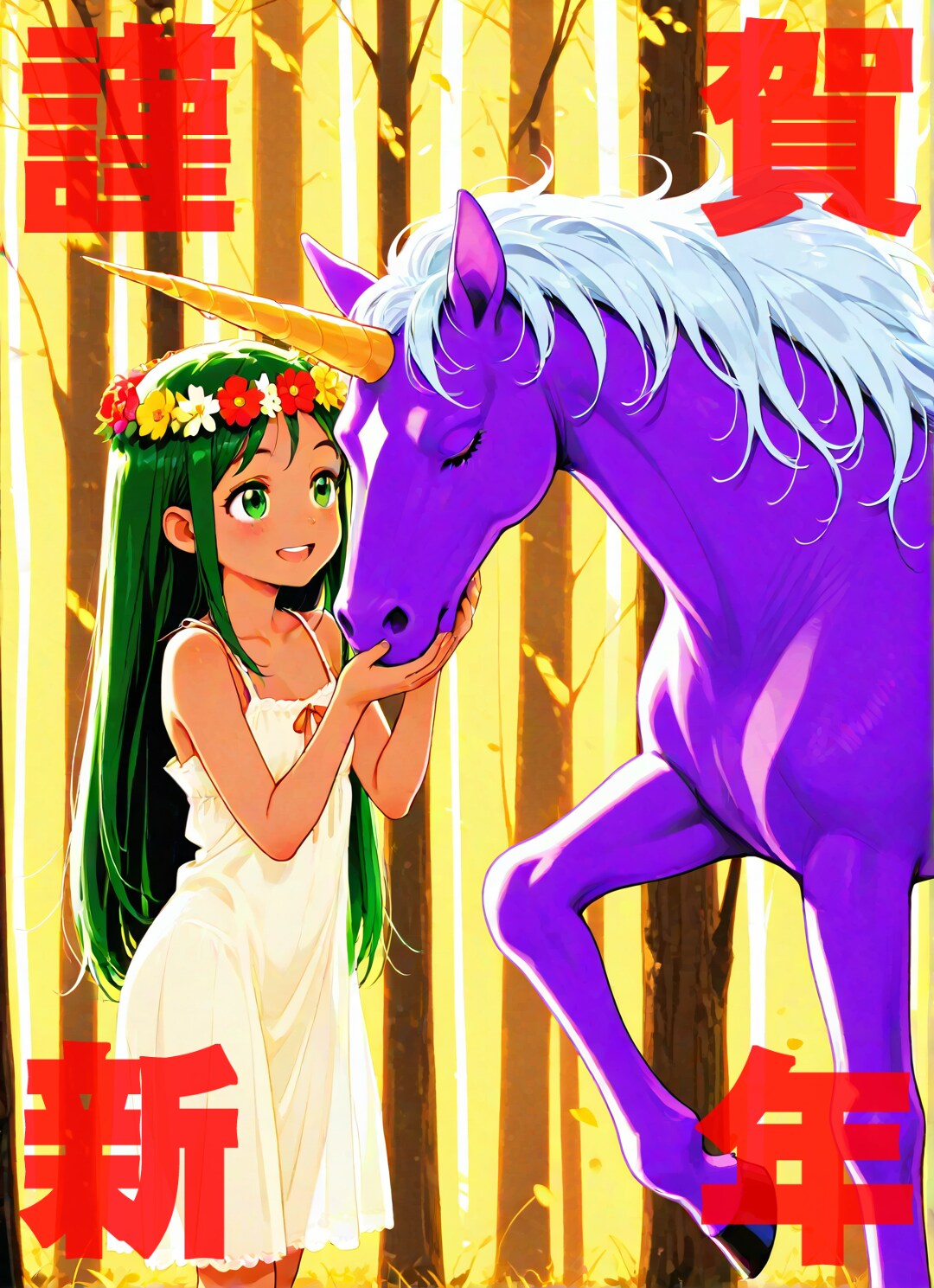 [4枚] 2026謹賀新年（花の少女）（手描きCGをi2iで）
