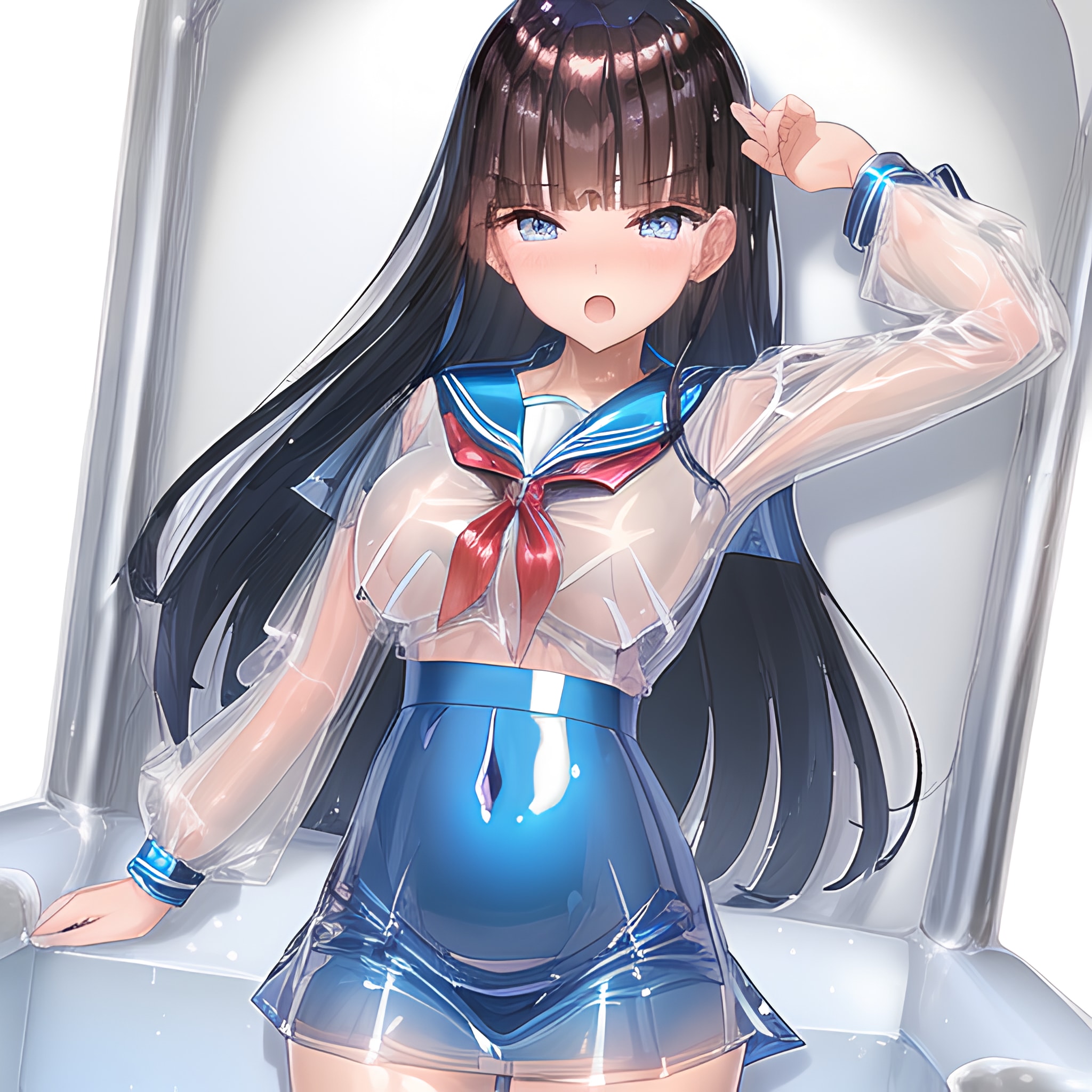 光沢ビニール生地透けセーラー服