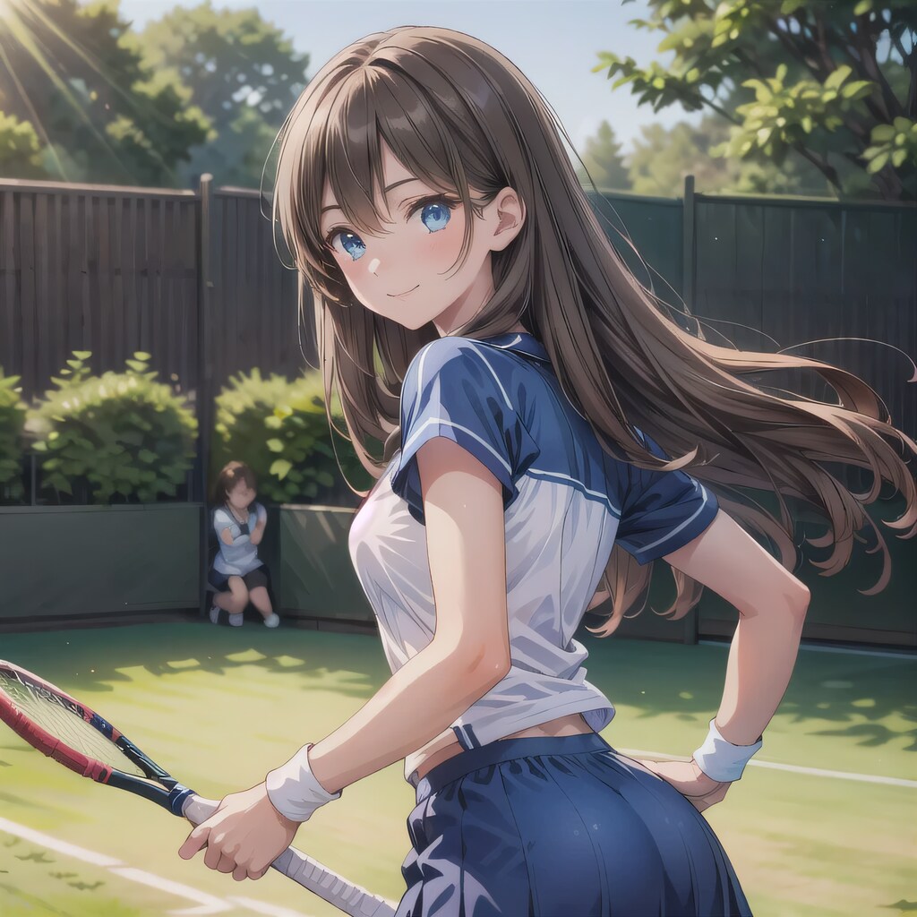 黒髪ロングでテニスウェアの少女２６