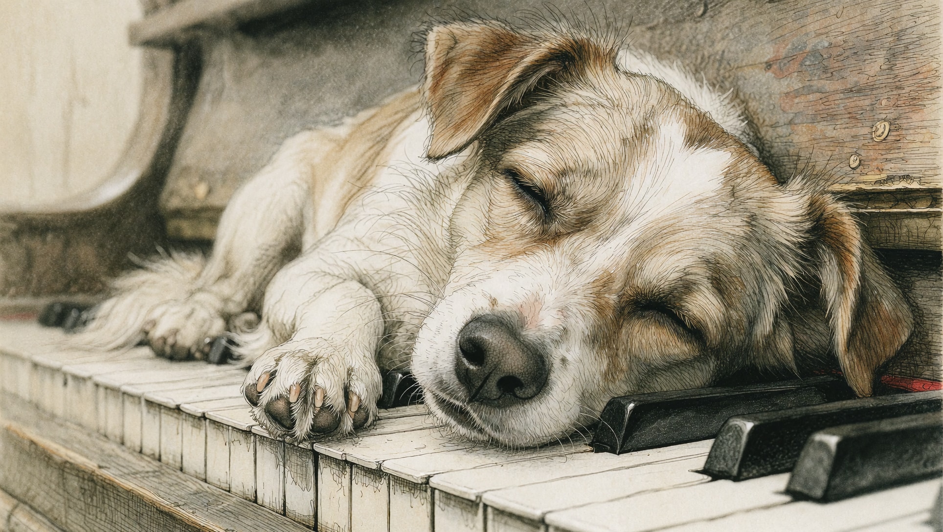 鍵盤で眠る犬 | の人気AIイラスト・グラビア