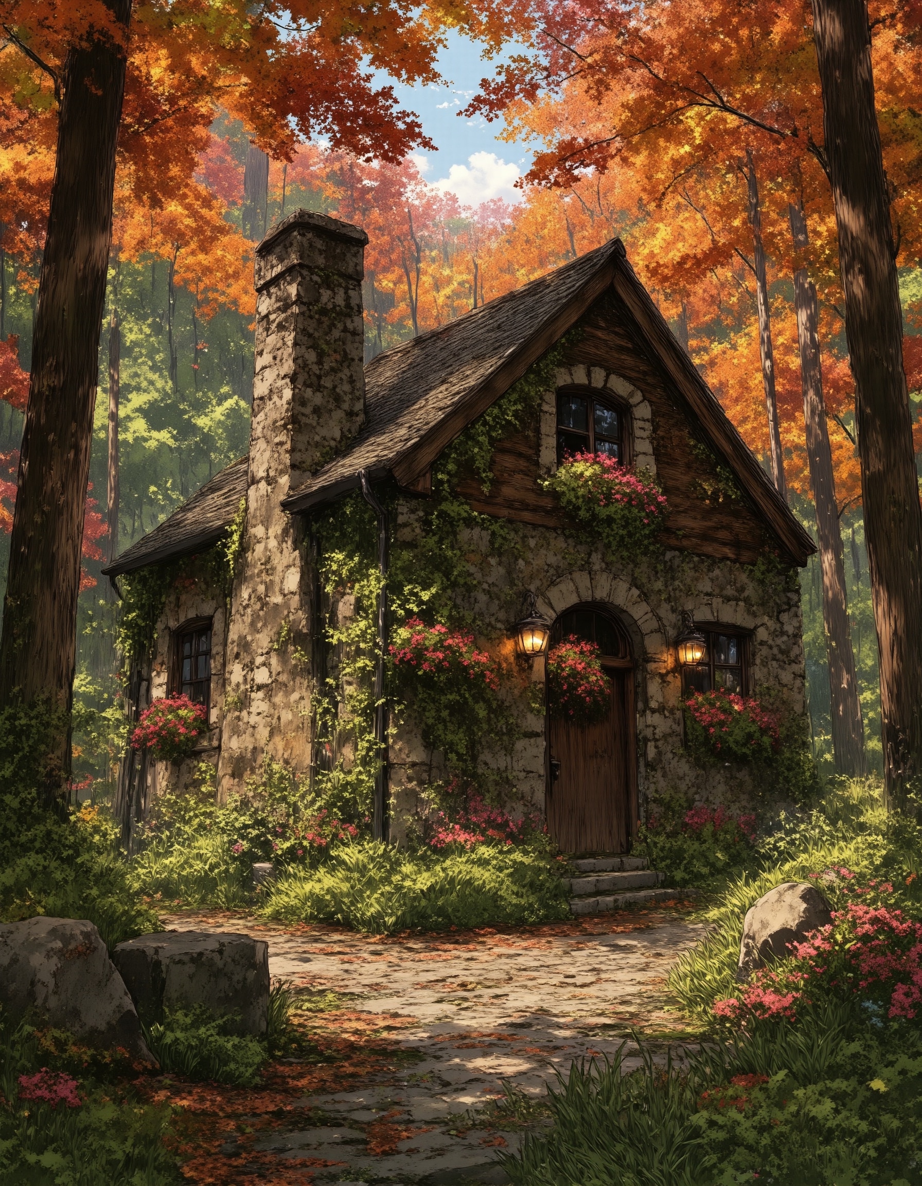 静かな秋の森の小屋 | の人気AIイラスト・グラビア