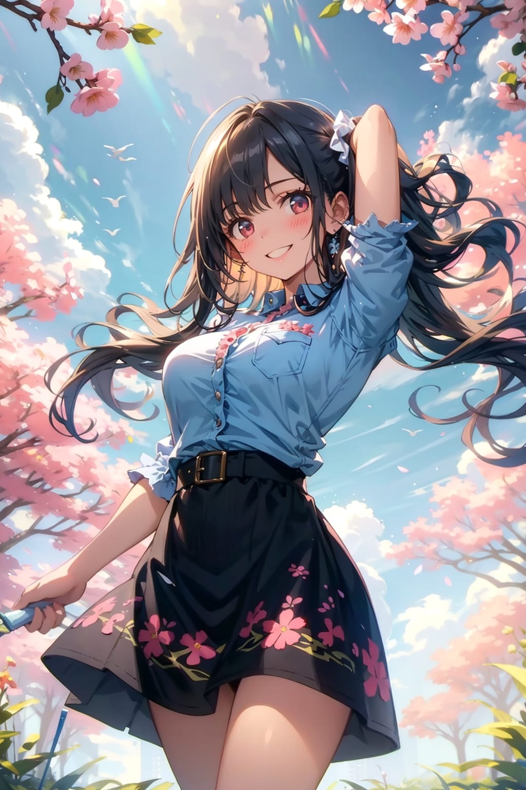 春！桜の花びらの下で | の人気AIイラスト・グラビア