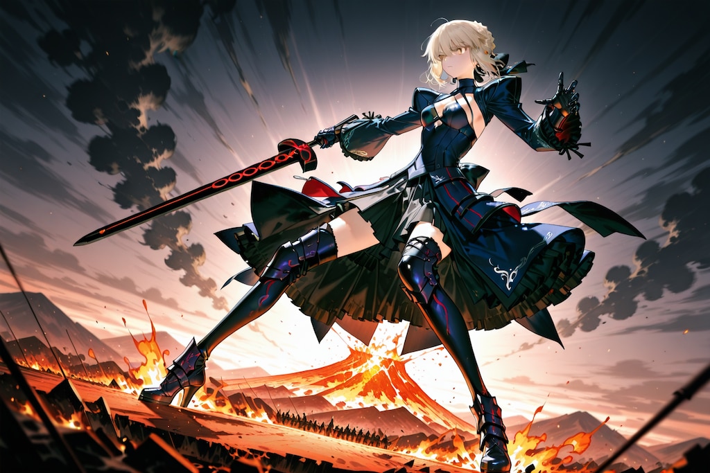 【習作】　#PHOENIX版　荒野に立つセイバー・オルタ　ープロンプト一部流用ー