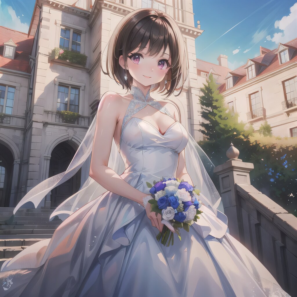 黒髪ボブでウェディングドレスの少女９