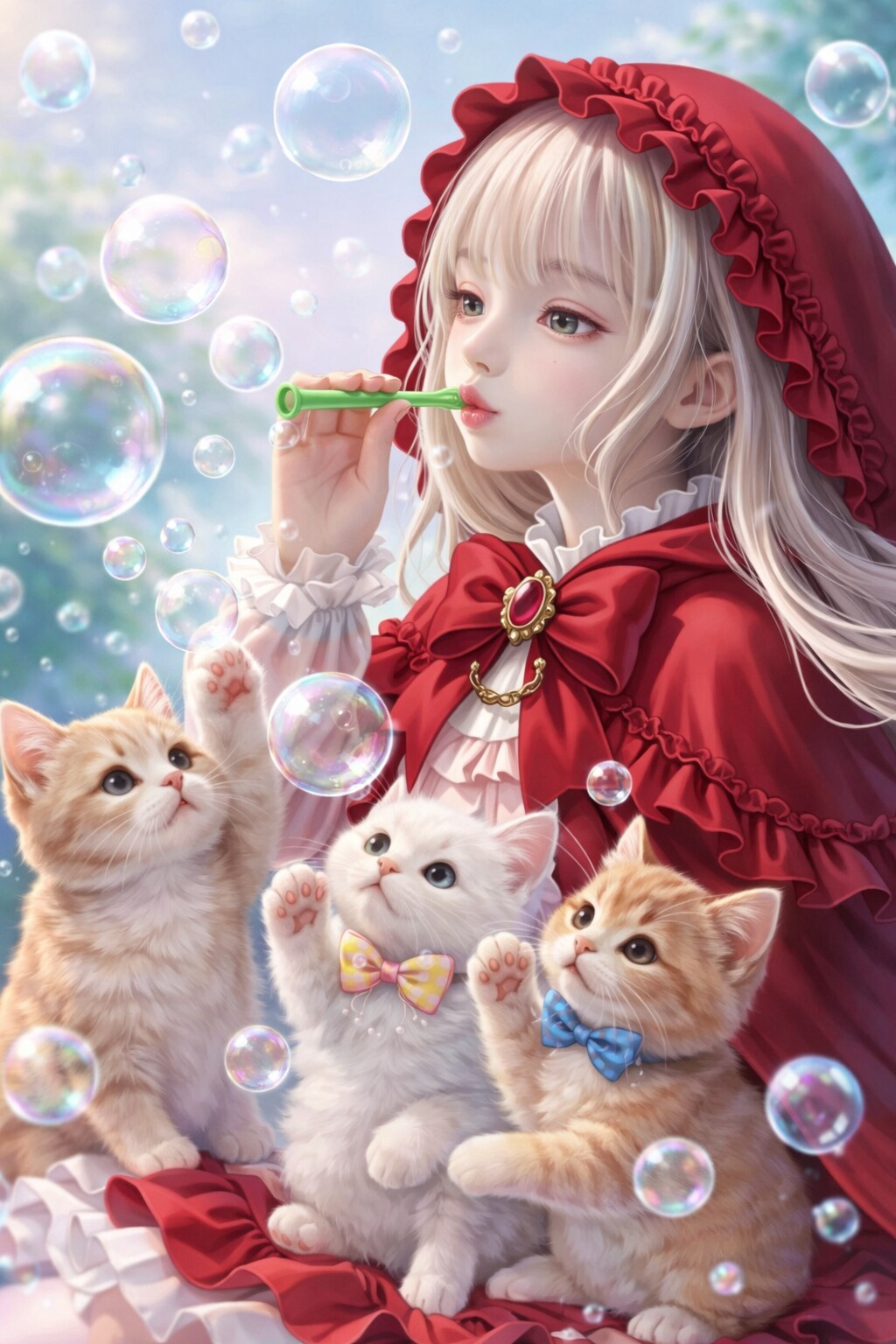 赤ずきんと子猫とシャボン玉 | の人気AIイラスト・グラビア