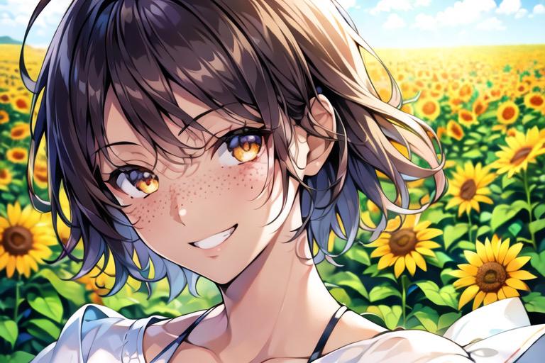 おはようひまわり畑の少女