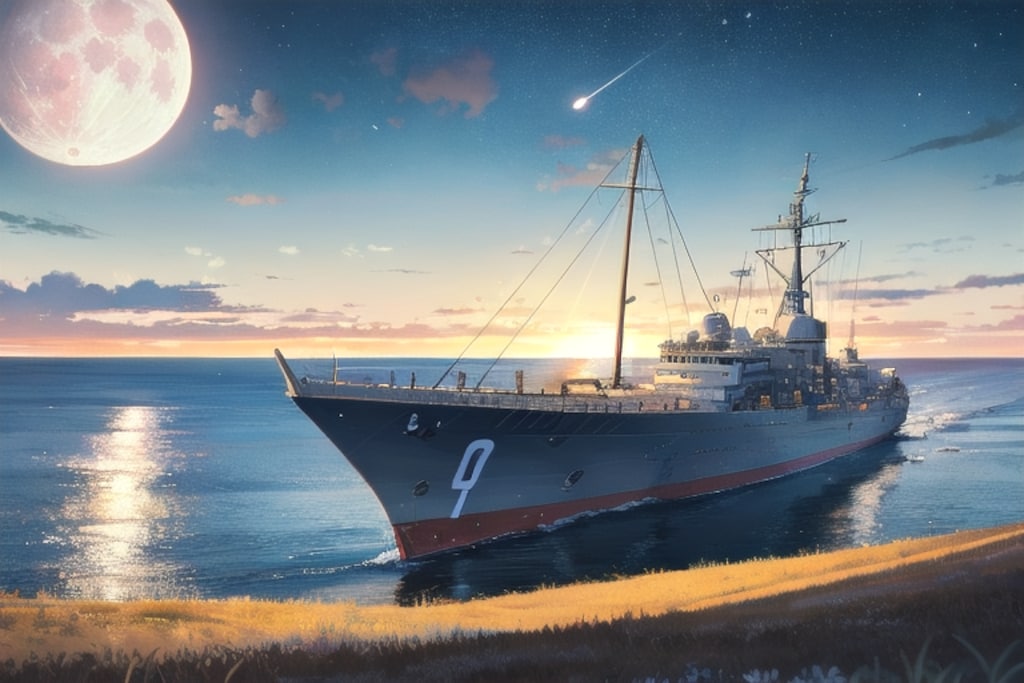 軍艦と月