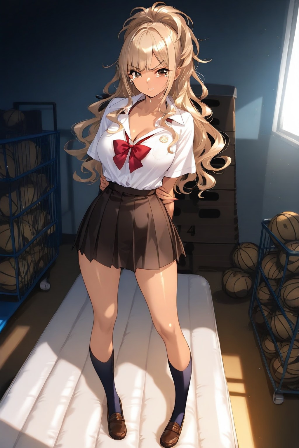 言われるがまま体育倉庫に来たYuiちゃん。そこには複数の男たちが… | の人気AIイラスト・グラビア