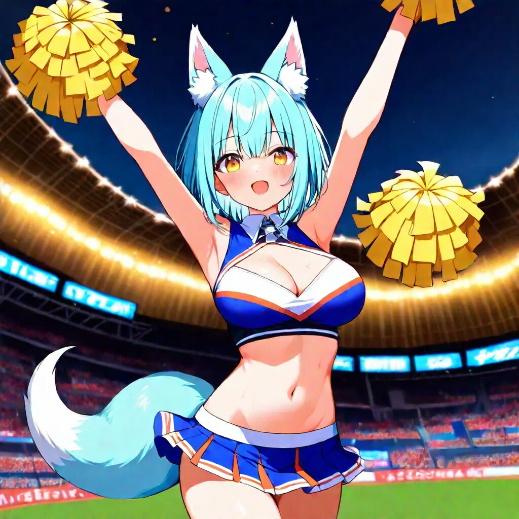 水色が綺麗なチアガールの狐娘さん