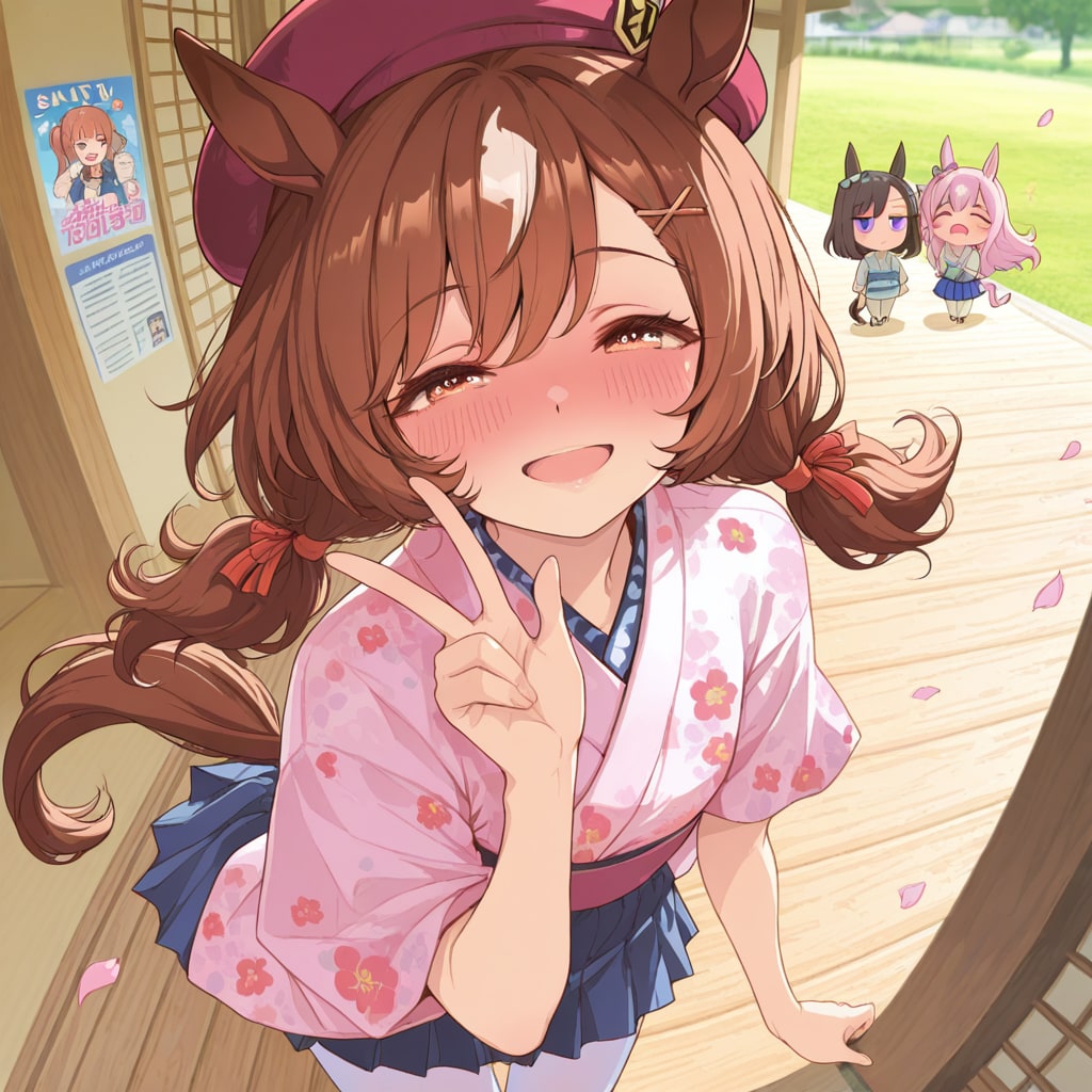 浴衣の、お姉さんとちびちゃん。
