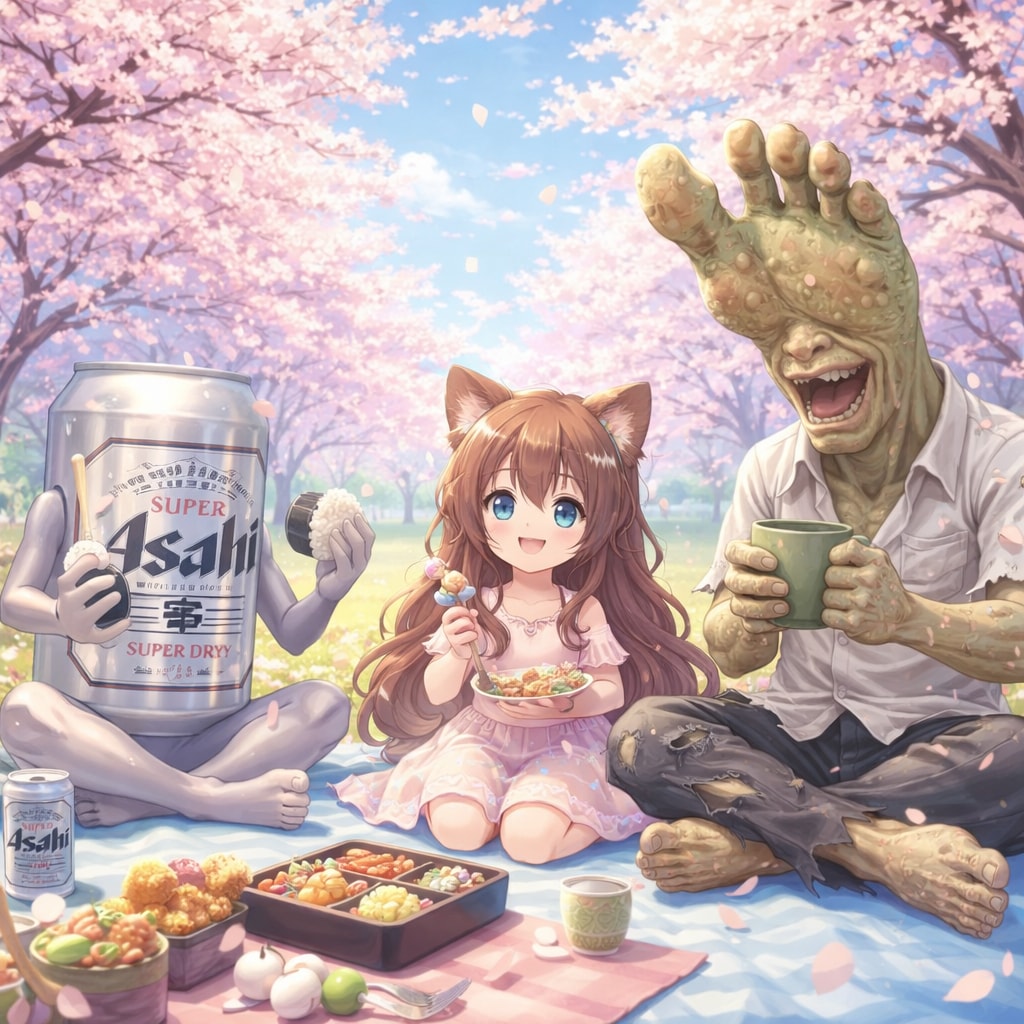 足の裏怪人とお花見する小さな女の子 | の人気AIイラスト・グラビア