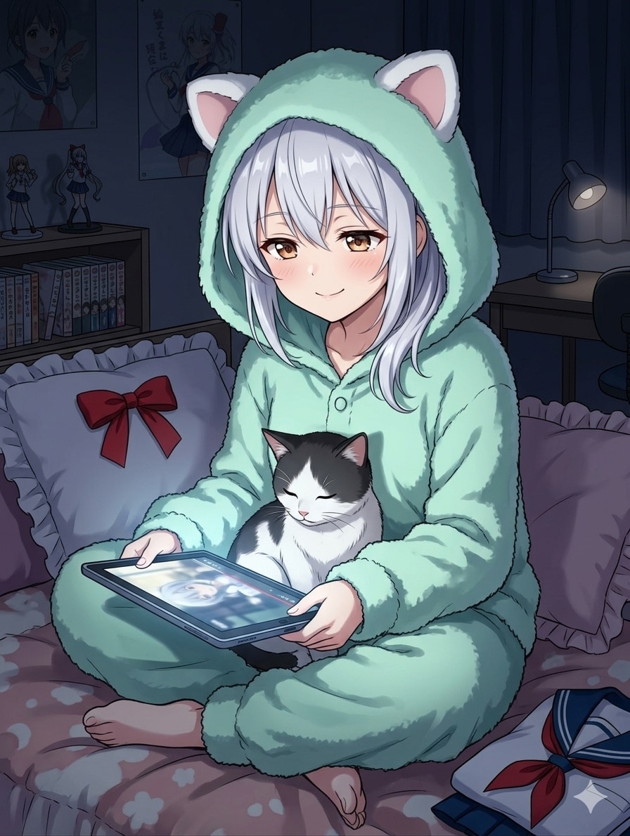 猫と一緒に動画鑑賞 | の人気AIイラスト・グラビア