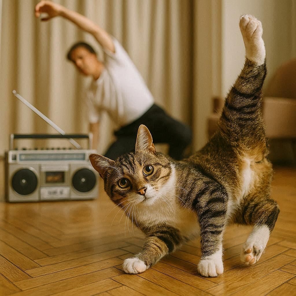 ラジオ体操第100をする猫