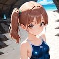 海辺で活動するスク水サイドポニー女子 9枚目