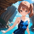 海辺で活動するスク水サイドポニー女子 5枚目