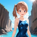 海辺で活動するスク水サイドポニー女子 4枚目