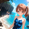 海辺で活動するスク水サイドポニー女子 7枚目