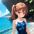 海辺で活動するスク水サイドポニー女子 8枚目