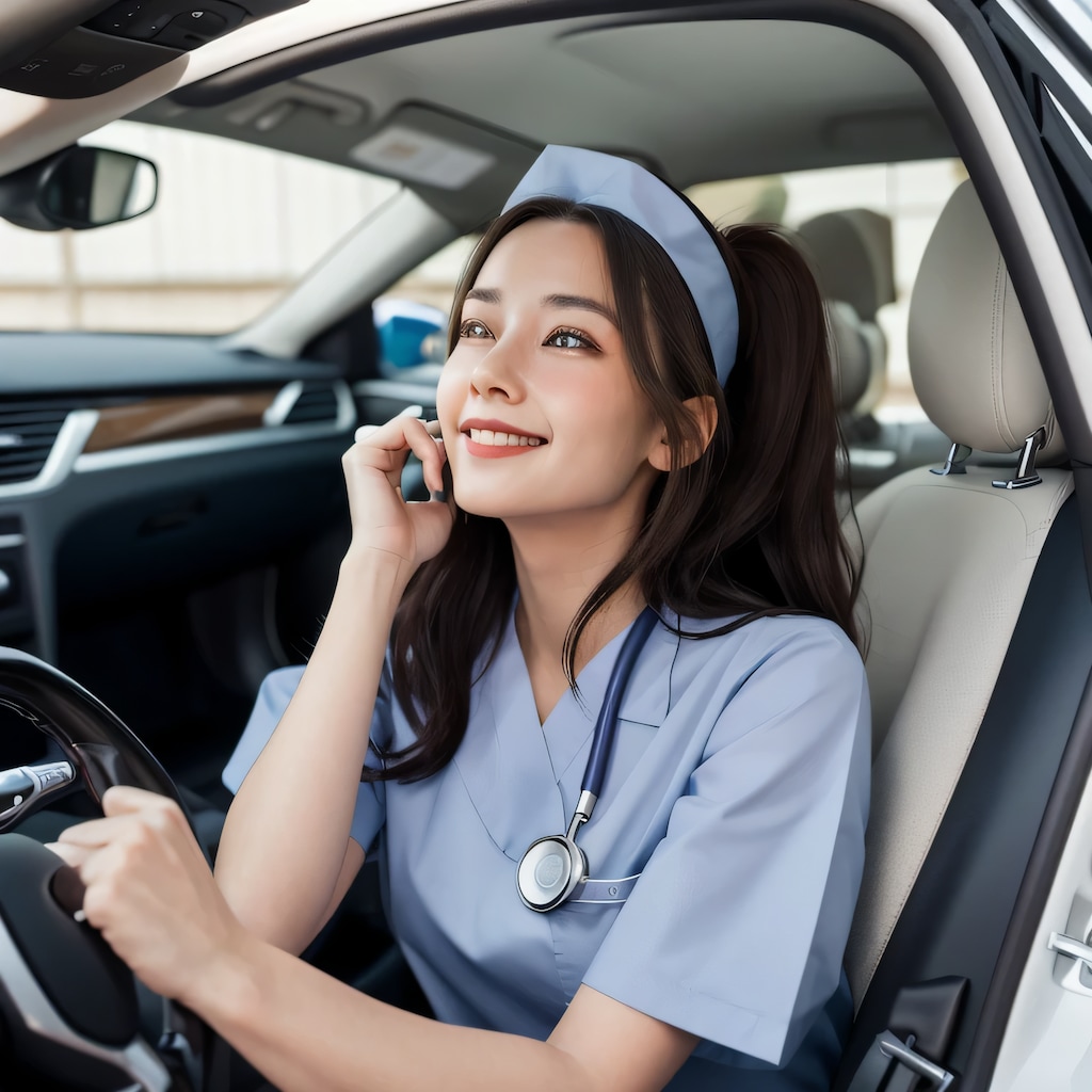 黒髪ロングで車內の美女４３
