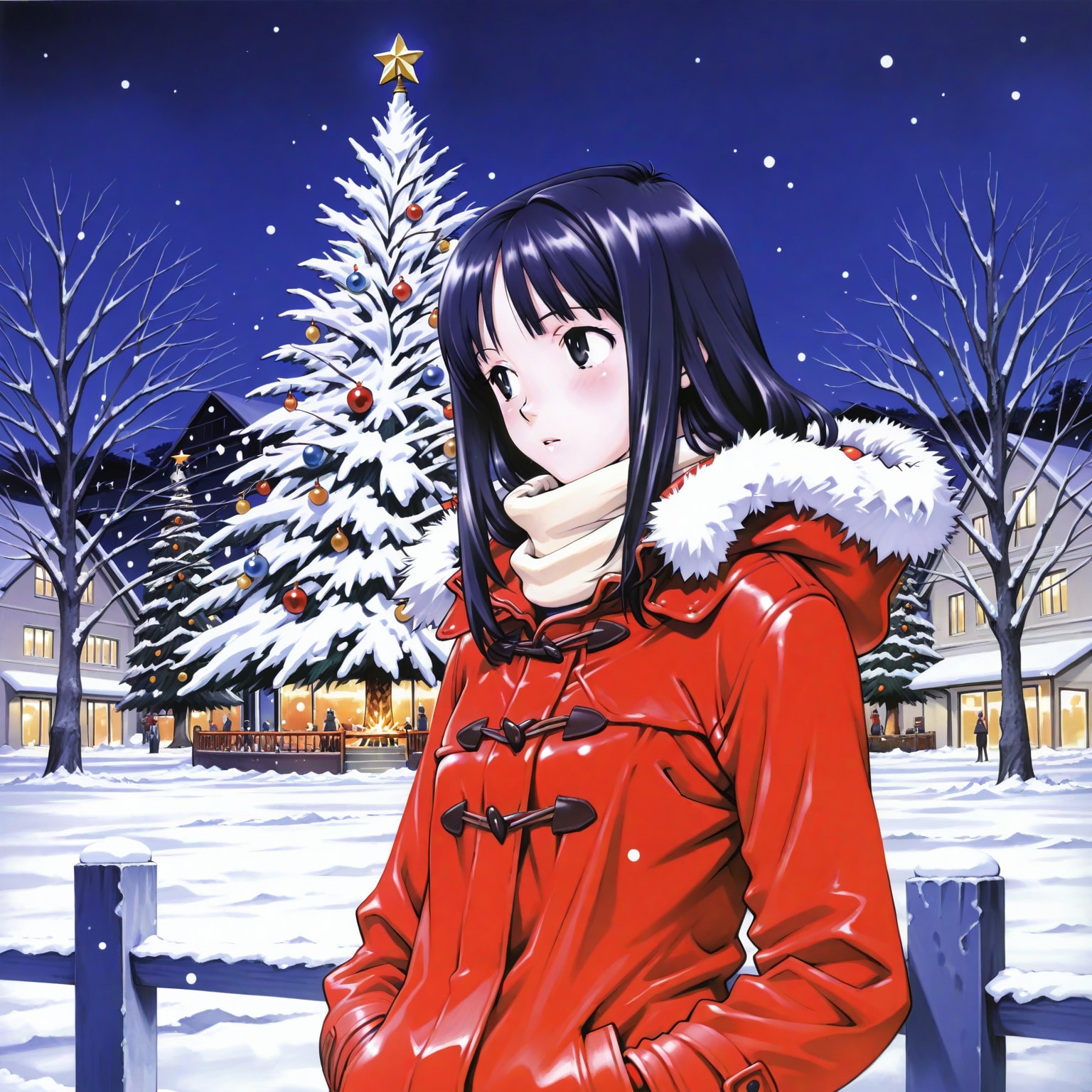 劇場アニメ風「クリスマスツリーに雪が積もってるよぉ・・・」 | の人気AIイラスト・グラビア