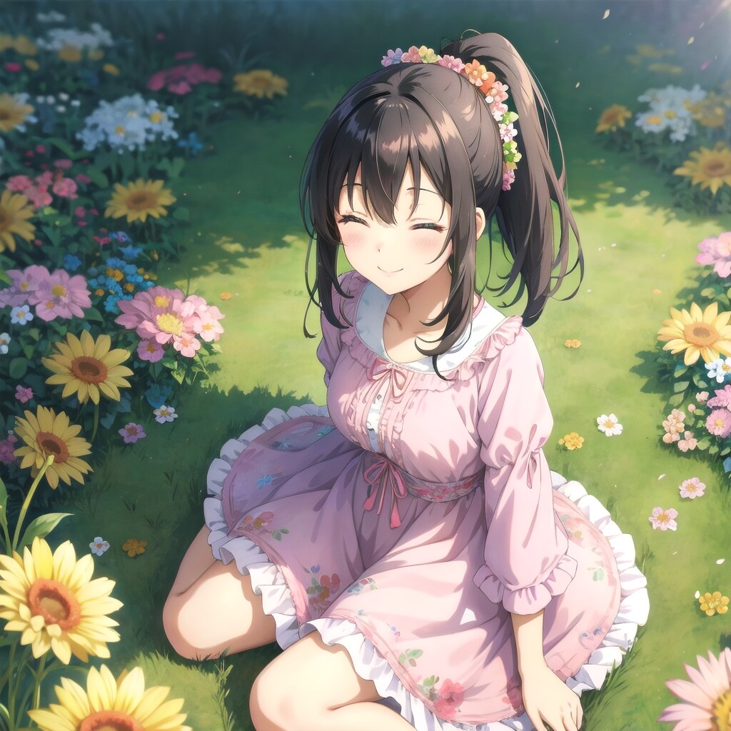 お花と笑顔とポニテちゃん