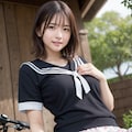 自転車のサドルに跨る女性 vol.10 セーラー服 / ミディアムヘア 12枚目