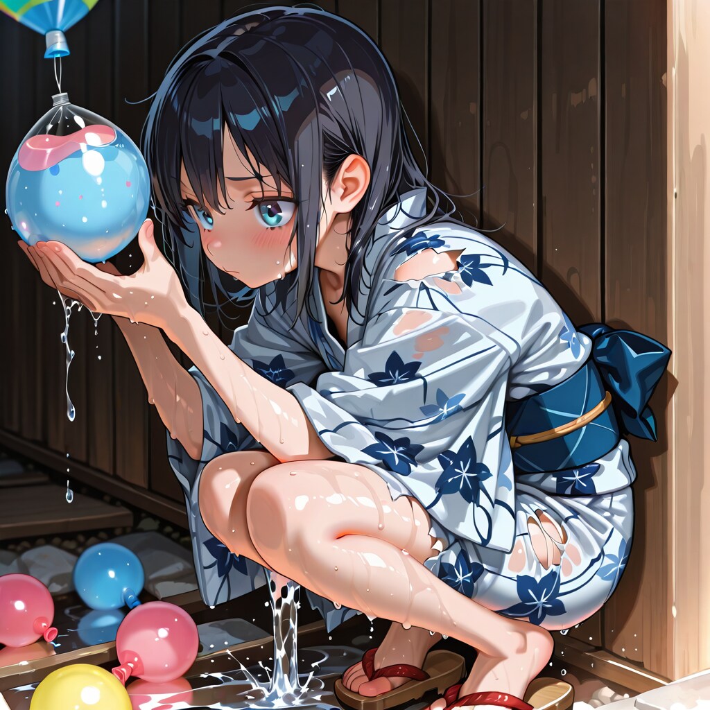 水風船が破れてびちょびちょ