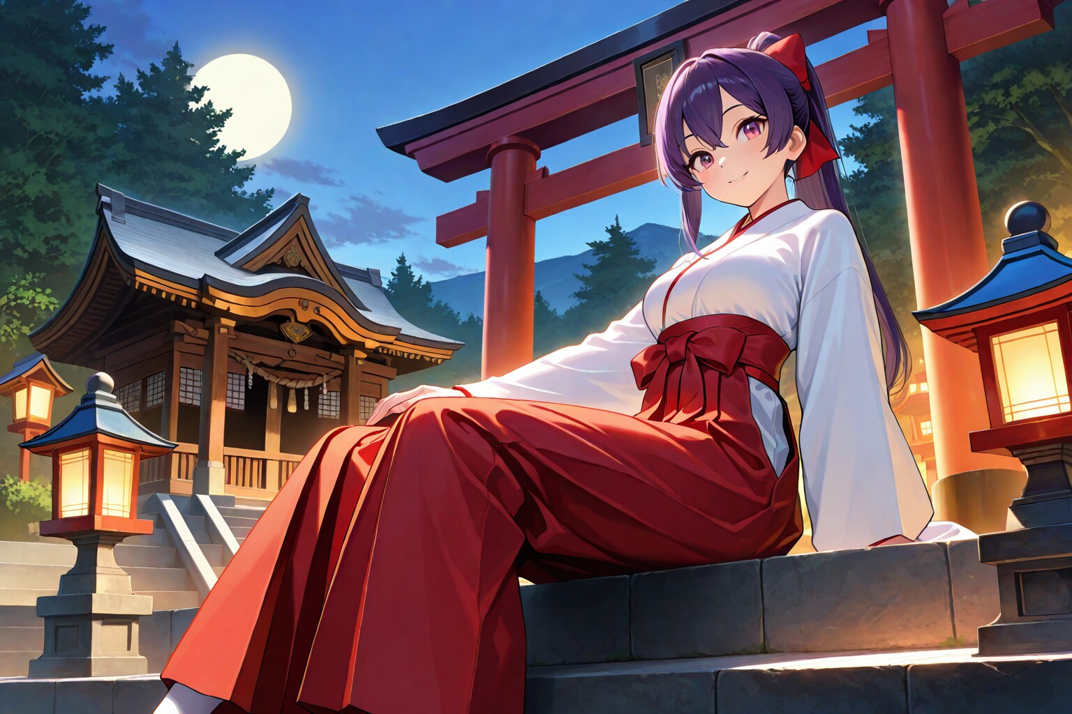 月夜と巫女さん