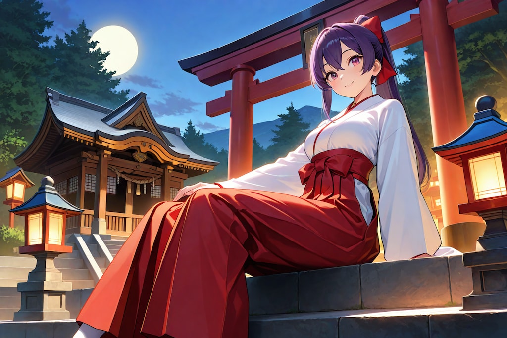 月夜と巫女さん