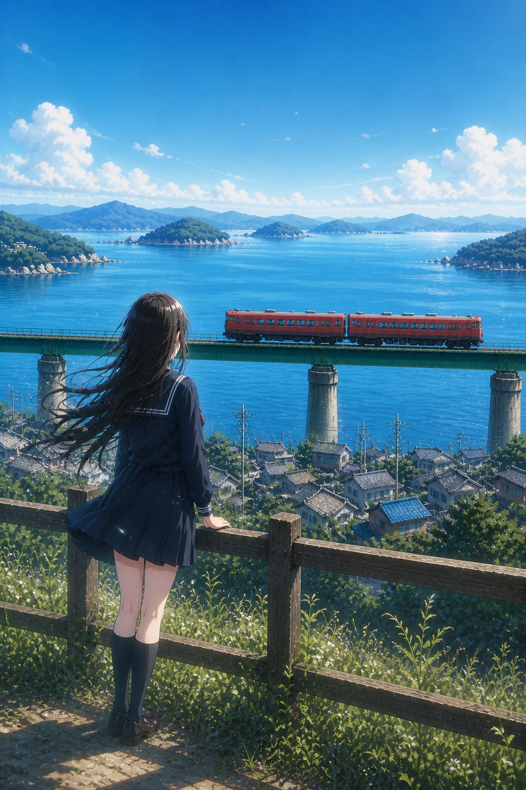 鉄橋が見える丘 | の人気AIイラスト・グラビア