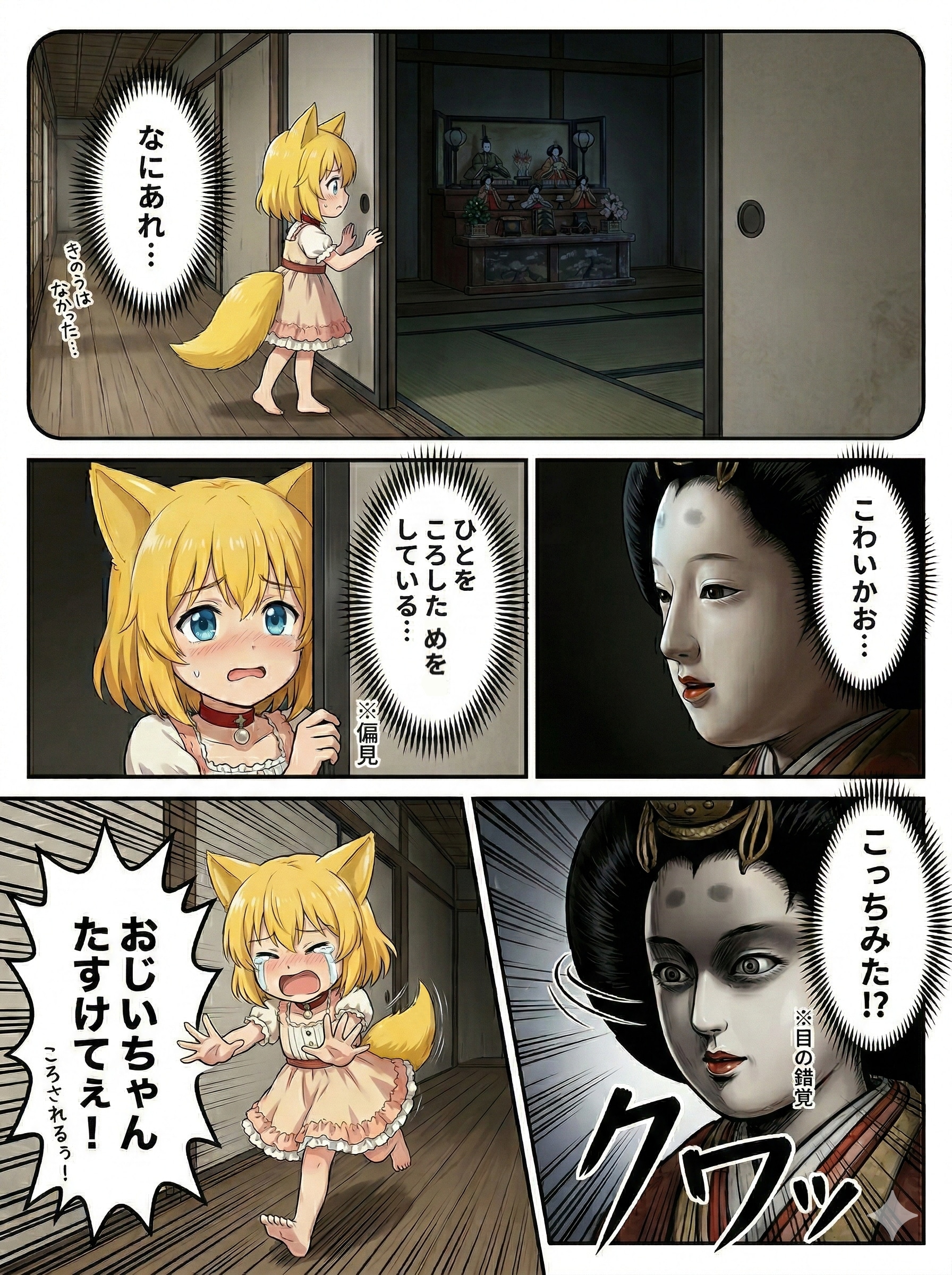 祖父母の家で生まれて初めてひな人形をみたキツネ | の人気AIイラスト・グラビア