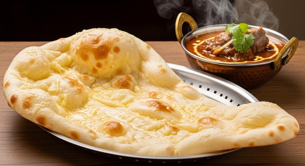 大きなチーズナンとマトンカレー