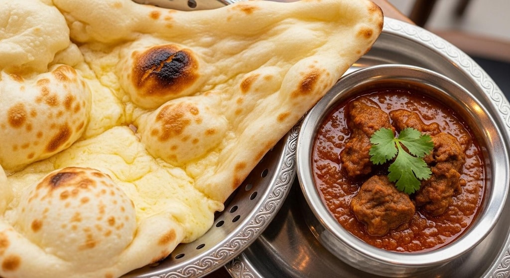 大きなチーズナンとマトンカレー