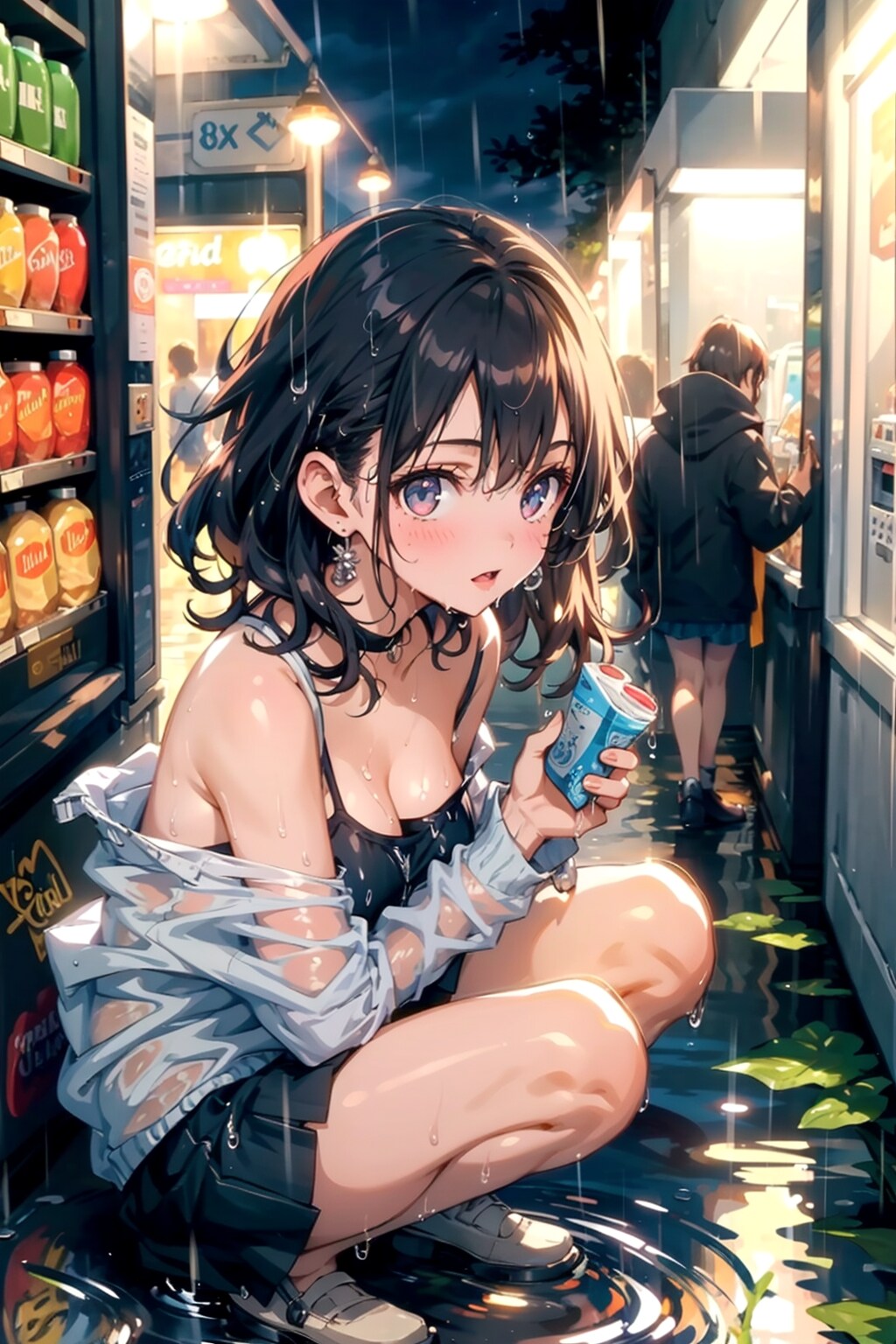 自販機の前で