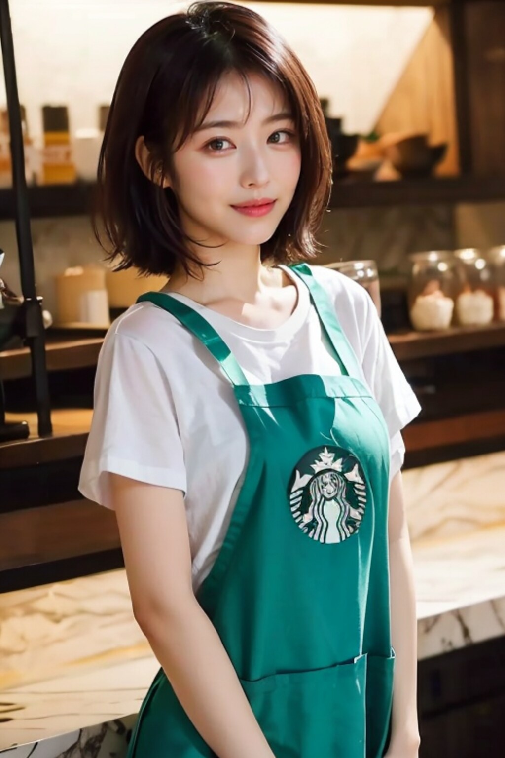 Beautiful barista girl in a cafe