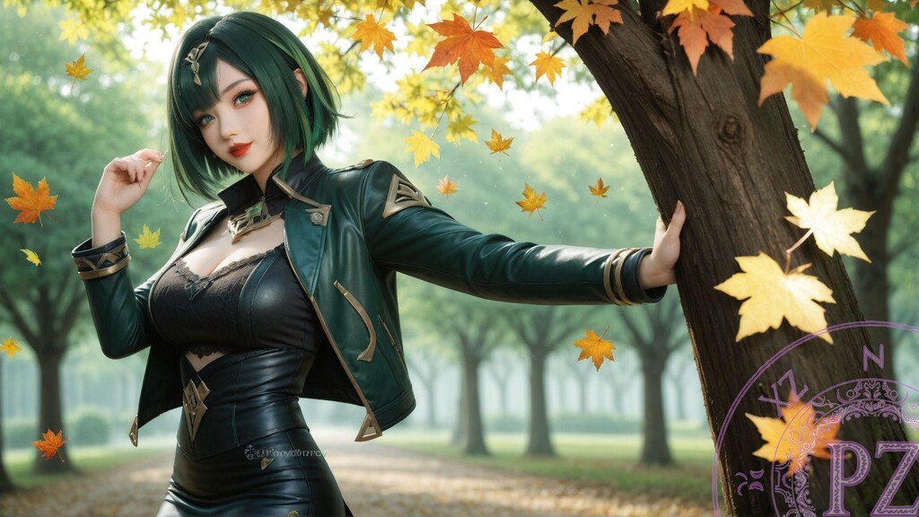 Leather jacket and short skirt N.