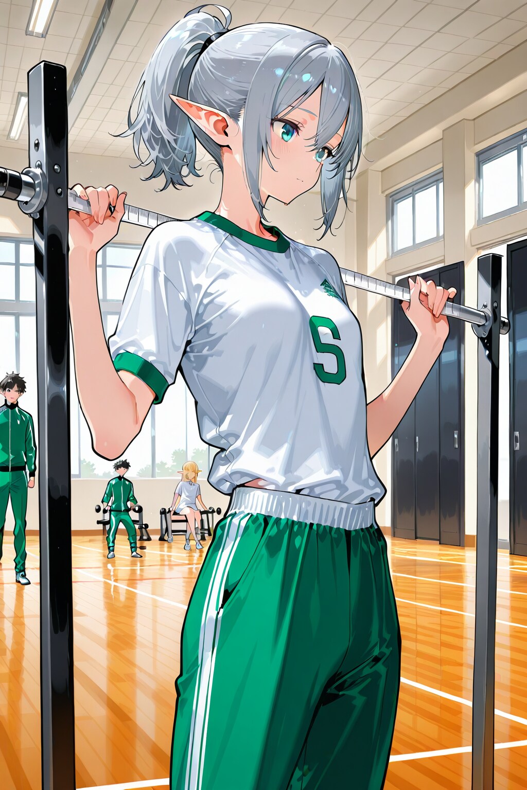 色々動作失敗した緑ジャージのエルフの女の子