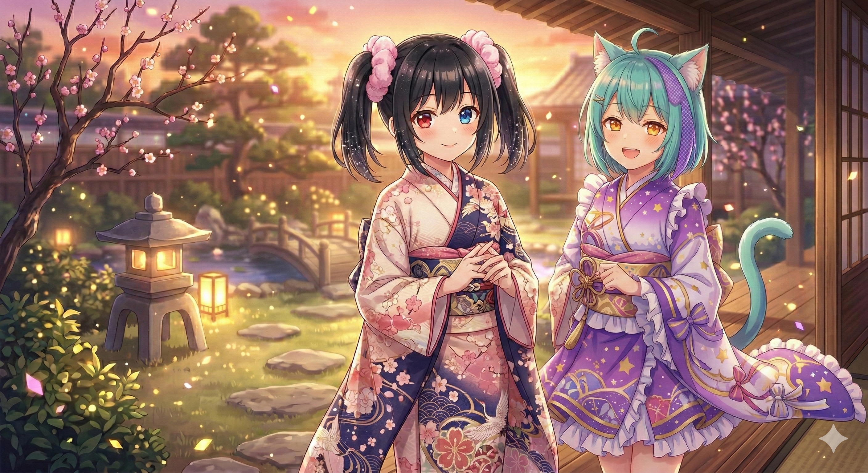 着物のアケちゃんとミケちゃん | の人気AIイラスト・グラビア