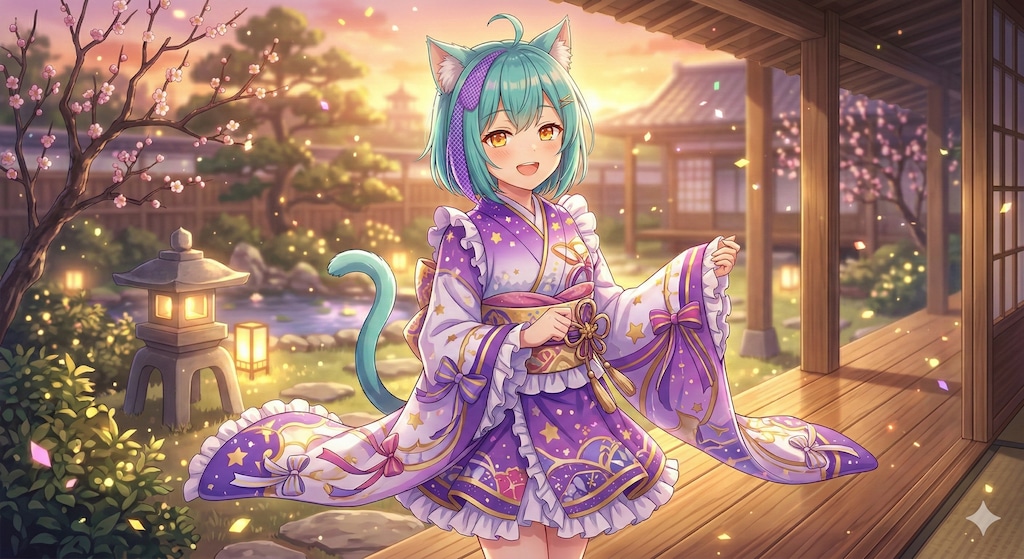 着物のアケちゃんとミケちゃん