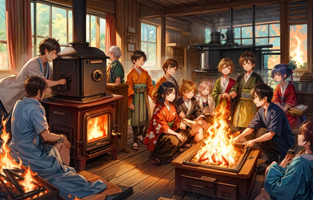 薪ストーブで暖まろう！！（４枚）レトロモダン街シリーズ130