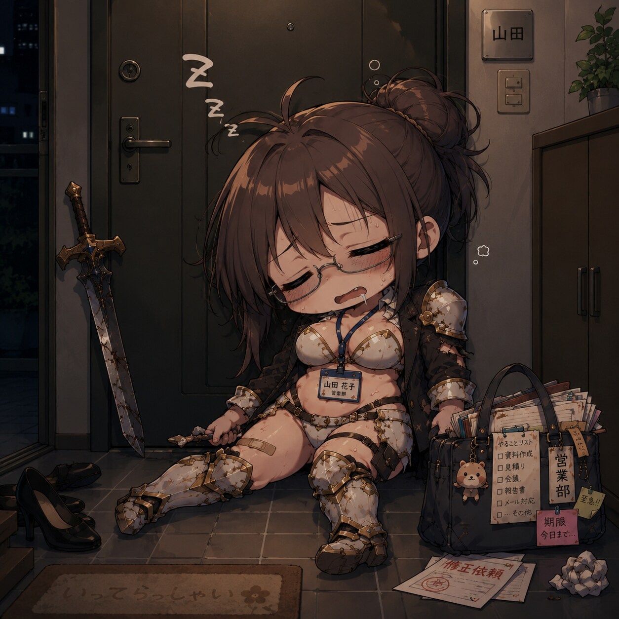疲れたOL戦士ちゃん、深夜の帰宅。