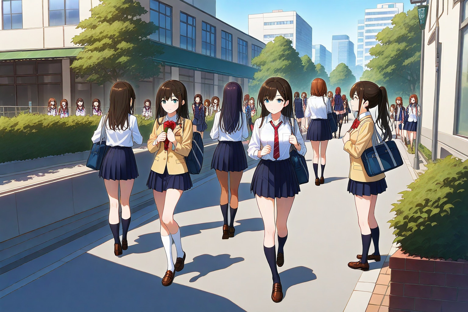 ビル街の女学生