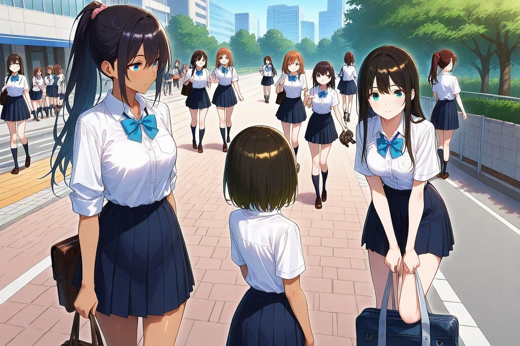 ビル街の女学生
