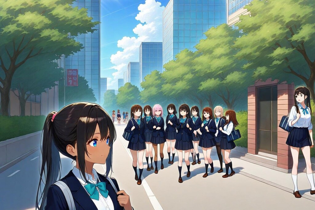 ビル街の女学生