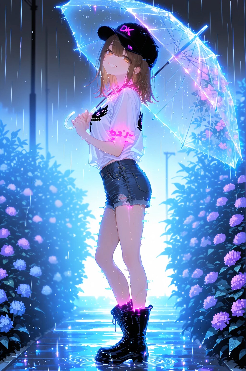 ビニール傘をさす少女