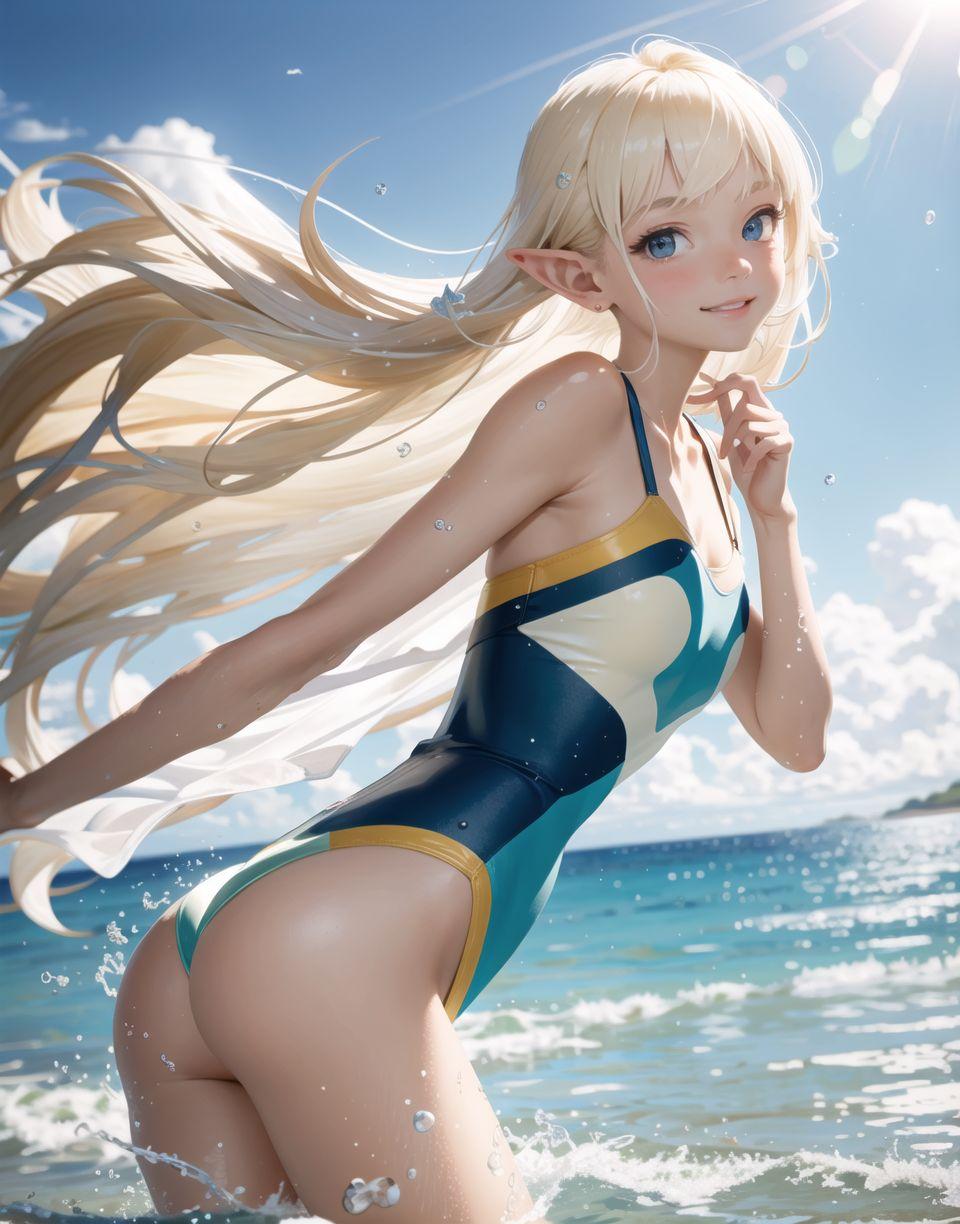 金髪水着のエルフ少女